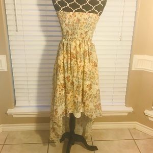 LOVE CULTURE STRAPLESS HIGH LOW FLORAL DRESS